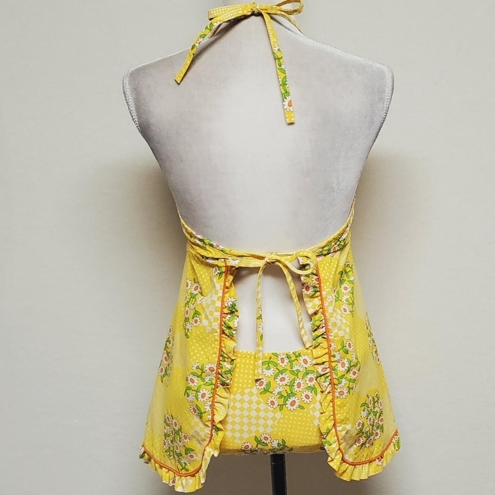 Rare Vintage 1960s Sears JR Bazaar Mod Yellow Checkered Daisy Full Apron Bikini - Picture 10 of 16